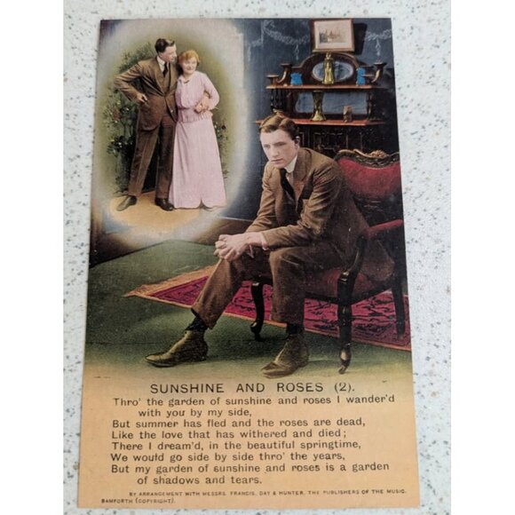 Antique WWI Songs Military Soldier Sweetheart Postcards - Sunshine & roses - Picture 3 of 10